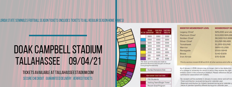 2021 Florida State Seminoles Football Season Tickets (Includes Tickets To All Regular Season Home Games) at Doak Campbell Stadium