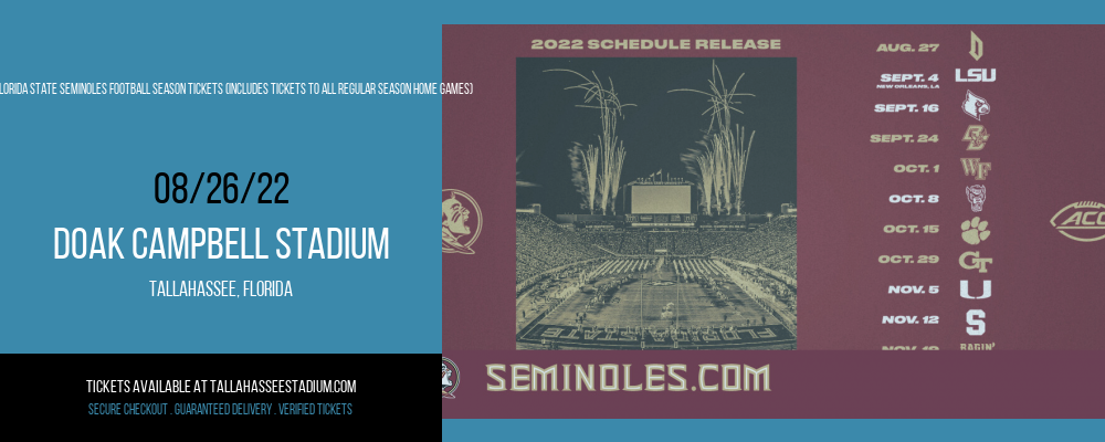 2022 Florida State Seminoles Football Season Tickets (Includes Tickets To All Regular Season Home Games) at Doak Campbell Stadium